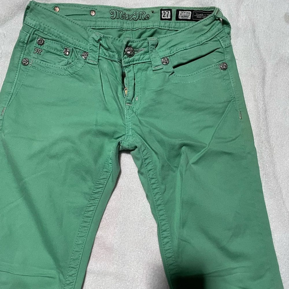 Miss Me Green Skinny Jeans - Picture 8 of 11